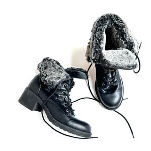 London Rag Lace Up Soft Faux Fur Inside Black Combat Boots Women's 8